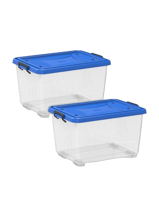Cosmoplast 55L Clear Plastic Storage Box With Wheels & Lockable Lid (Pack Of 2) - Image 1