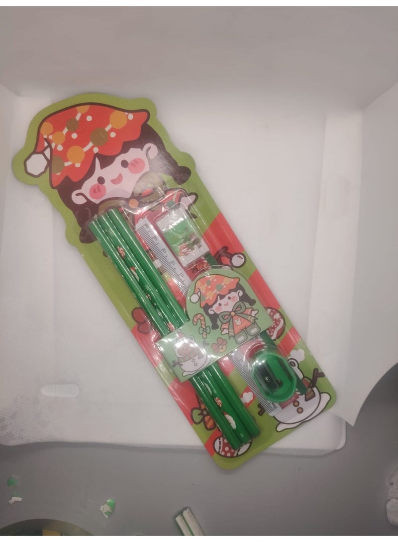 Christmas Tools Set Christmas Shapes Set 6 Pieces (3 Pencils + Eraser + Sharpener + Ruler) - Image 2