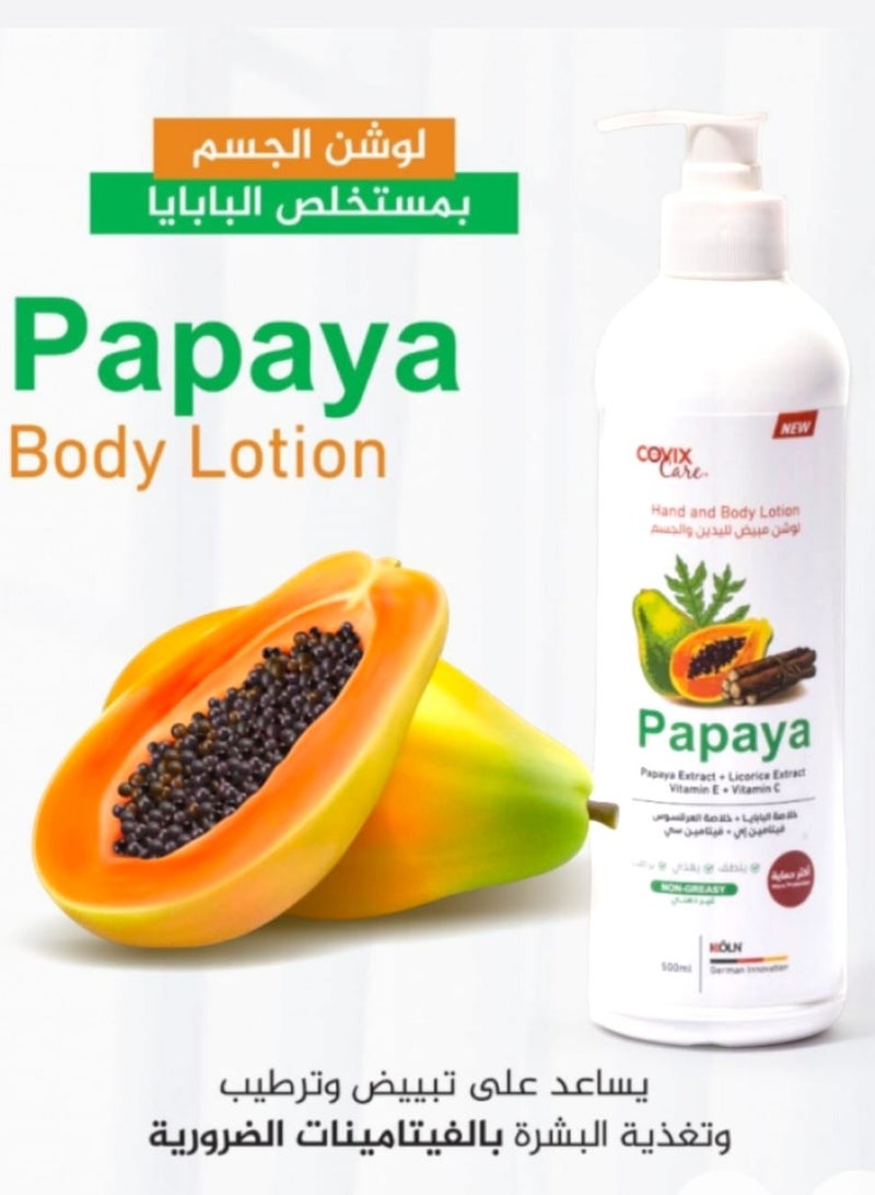 covix Hand and Body Whitening Lotion Premium Formula Papaya Extract with Licorice Extract and Vitamin E Blend 500ml - Image 2