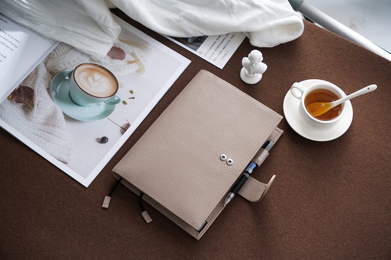 Moterm Leather Cover for A5 Notebooks - Fits Hobonichi Cousin, Stalogy and Midori MD Planners, with Pen Loop, Card Slots and Back Pocket (Pebbled-Taupe) - Image 5