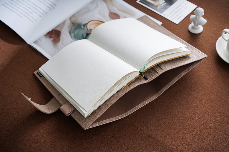 Moterm Leather Cover for A5 Notebooks - Fits Hobonichi Cousin, Stalogy and Midori MD Planners, with Pen Loop, Card Slots and Back Pocket (Pebbled-Taupe) - Image 4