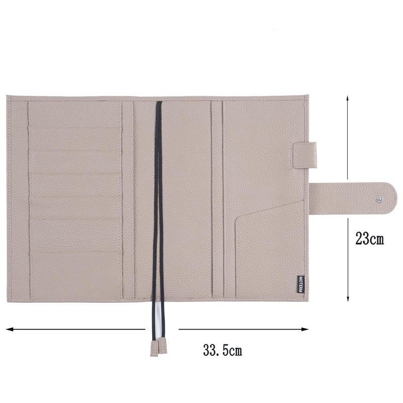 Moterm Leather Cover for A5 Notebooks - Fits Hobonichi Cousin, Stalogy and Midori MD Planners, with Pen Loop, Card Slots and Back Pocket (Pebbled-Taupe) - Image 2