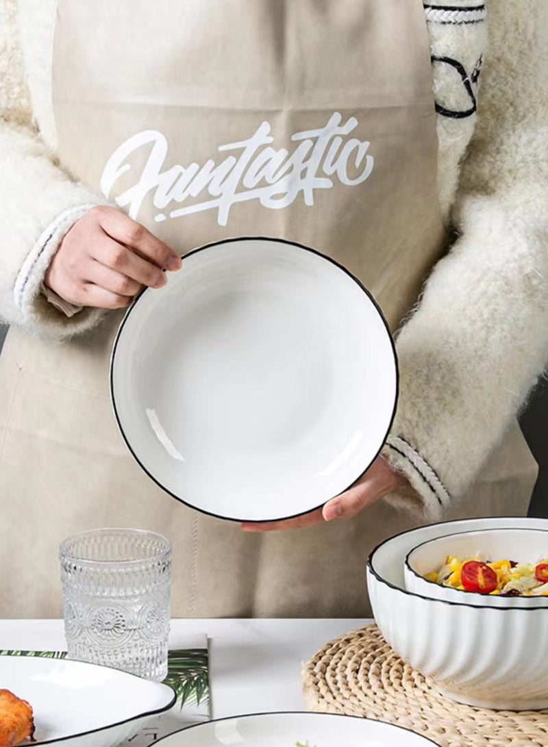 19 - Piece Ceramic Tableware Set For 4, With 4 Bowls, 4 Plates, 4 Spoons, 4 Chopsticks, 1 Noodle Bowl, 1 Soup Bowl & 1 Soup Spoon, Black - Line Crescent Design - Image 4