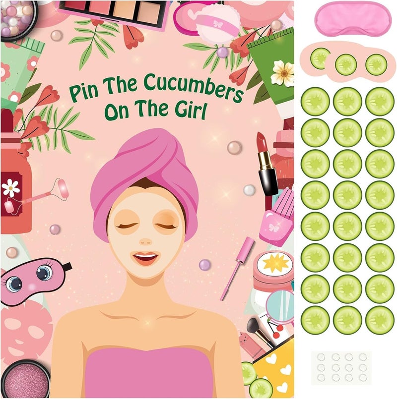 PLULON Spa Party Game for Girls Party Pin The Cucumber on The Girl Spa Game Poster for Kids Girl Spa Birthday Makeup Sleepover Slumber Party Supplies Women Party Decor - Image 3