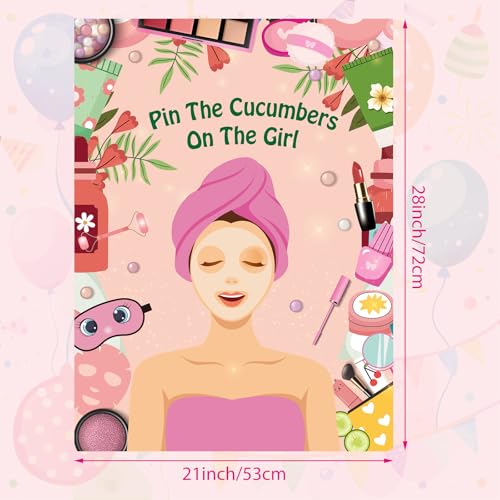 PLULON Spa Party Game for Girls Party Pin The Cucumber on The Girl Spa Game Poster for Kids Girl Spa Birthday Makeup Sleepover Slumber Party Supplies Women Party Decor - Image 5