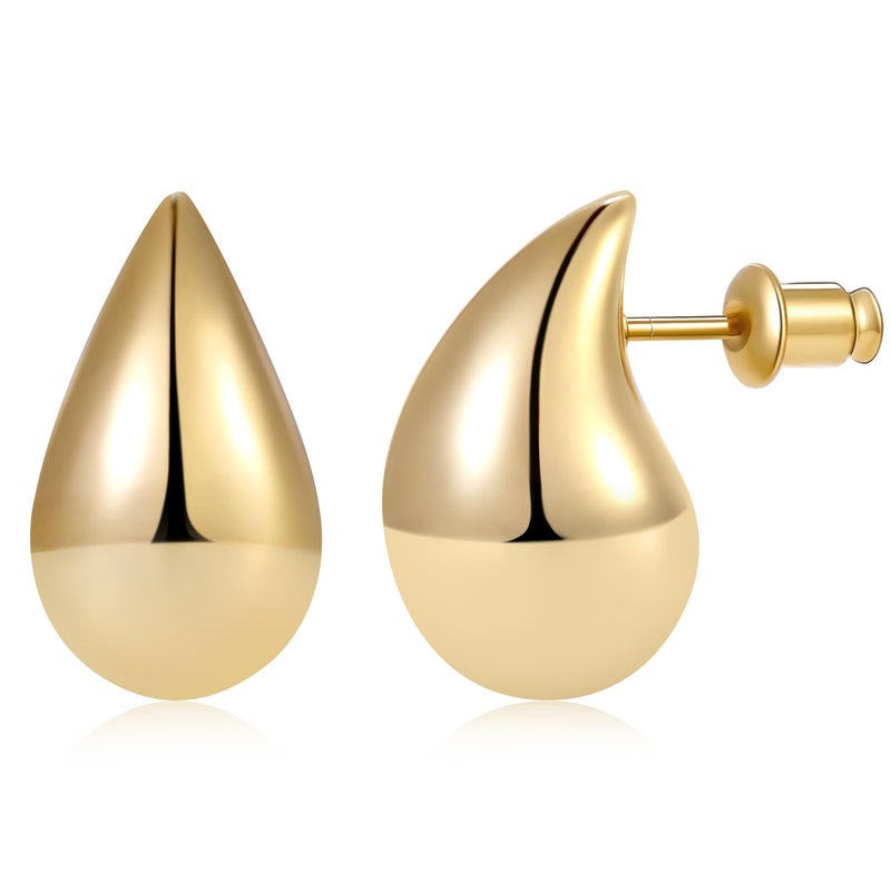 Gacimy 14K Gold Plated Teardrop Earrings Dupes for Women, Chunky Drop Earrings for Women with 925 Sterling Silver Post, 0.7 Inches - Image 1