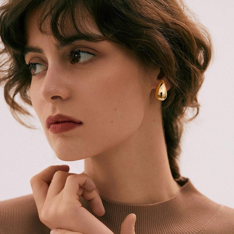 Gacimy 14K Gold Plated Teardrop Earrings Dupes for Women, Chunky Drop Earrings for Women with 925 Sterling Silver Post, 0.7 Inches - Image 4