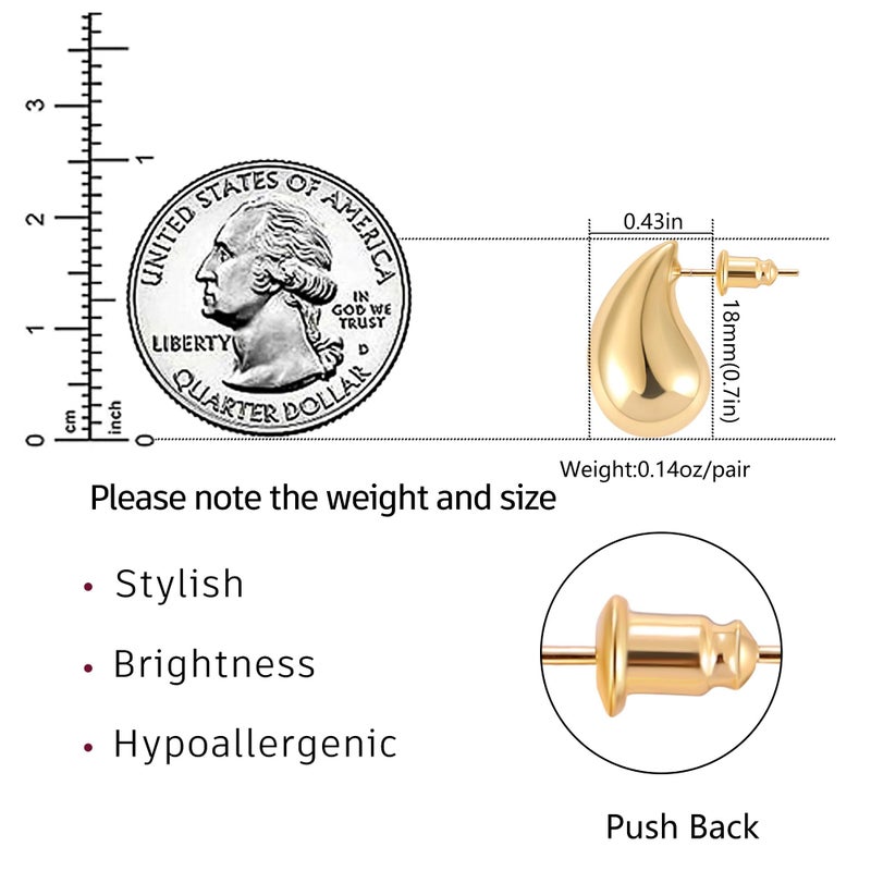 Gacimy 14K Gold Plated Teardrop Earrings Dupes for Women, Chunky Drop Earrings for Women with 925 Sterling Silver Post, 0.7 Inches - Image 2