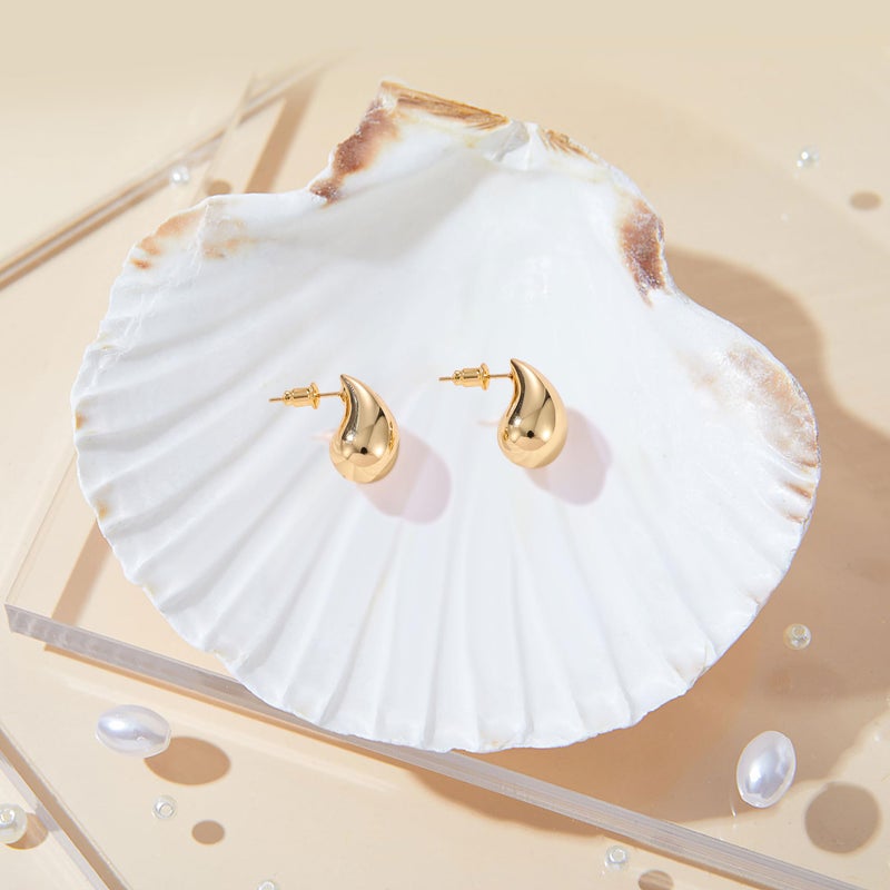 Gacimy 14K Gold Plated Teardrop Earrings Dupes for Women, Chunky Drop Earrings for Women with 925 Sterling Silver Post, 0.7 Inches - Image 3
