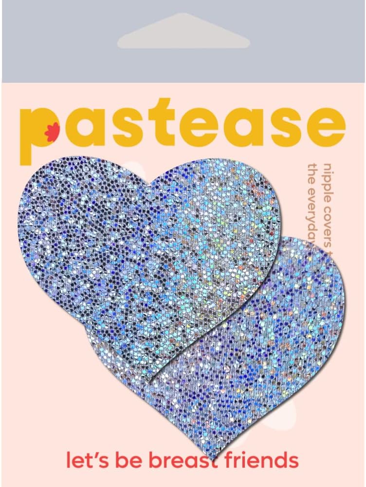 PASTEASE Store Heart Pasties - Glitter Silver Heart Nipple Covers for Festivals, Raves, & Lingerie | Halloween Accessory | Latex Free & Made in USA (Glitter Silver Heart) - Image 2