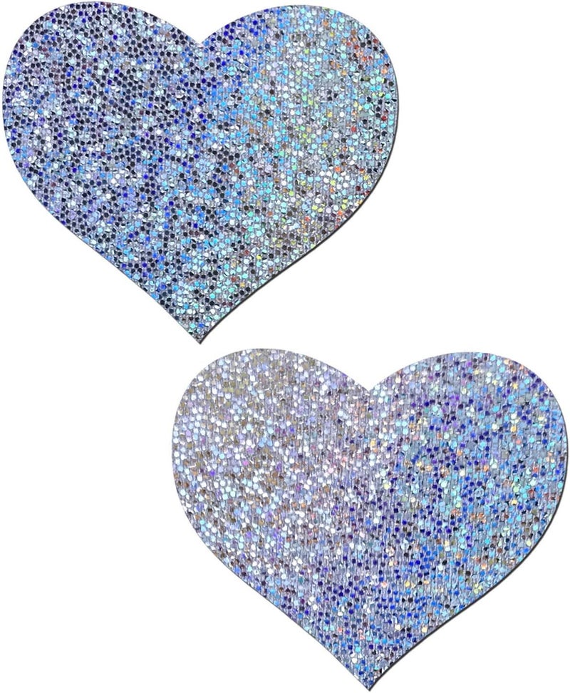 PASTEASE Store Heart Pasties - Glitter Silver Heart Nipple Covers for Festivals, Raves, & Lingerie | Halloween Accessory | Latex Free & Made in USA (Glitter Silver Heart) - Image 1