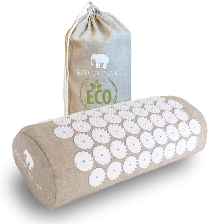 ORIGINAL PREMIUM COMFORTABLE ECO ACUPRESSURE PILLOW LUMBAR CUSHION, 2142 ACUPUNCTURE PRESSURE POINTS FOR NECK PAIN, BACK PAIN, STRESS RELIEF, FSA/HSA ELIGIBLE WITH DRAWSTRING BAG, 15X6X4