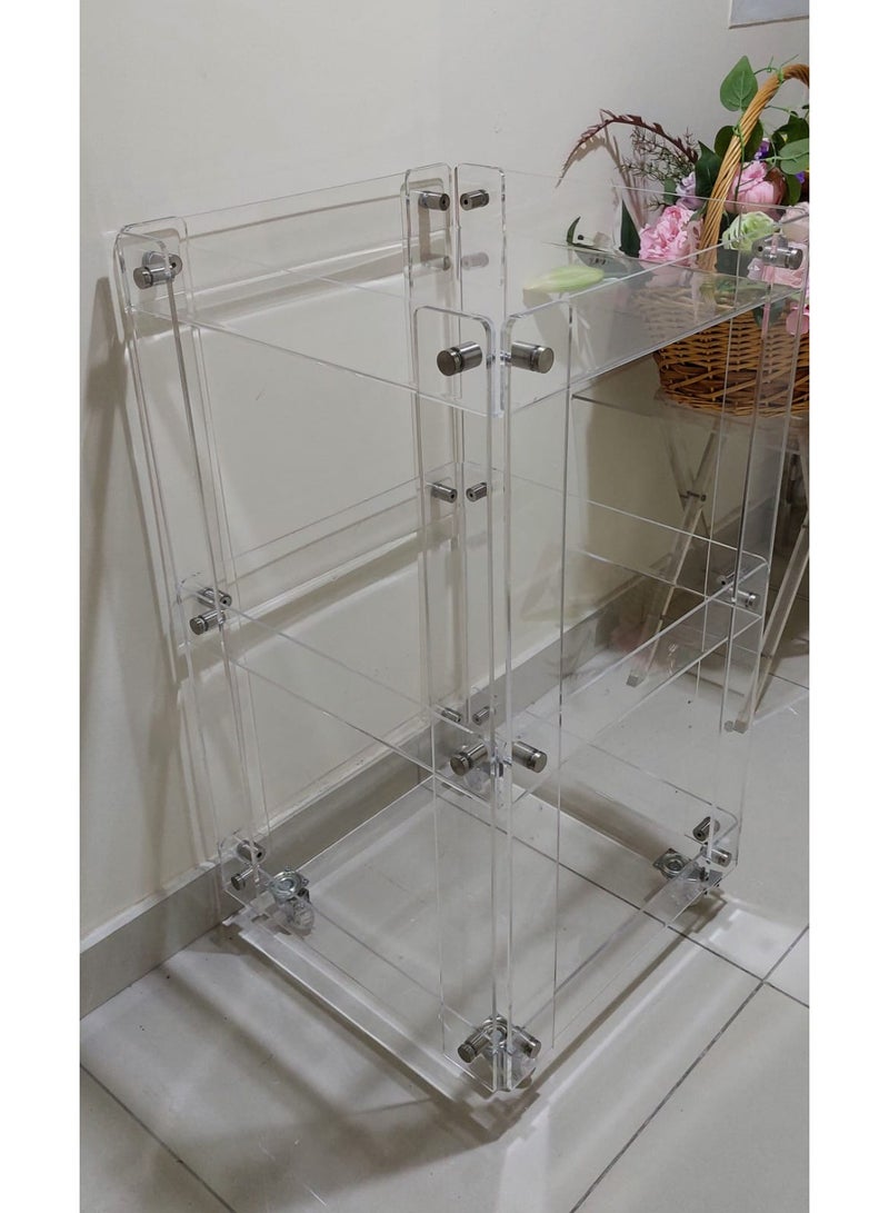 Square Acrylic Trolley Cart - Full Clear Transparent Organizer, Multi-Layer Storage Cart for Kitchen, Bathroom, Living Room