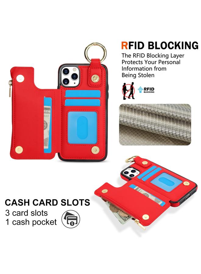 Zaboon Case For iPhone 11 Pro RFlD Anti-theft Double Buckle Ring Zipper Card Phone Case - Image 3