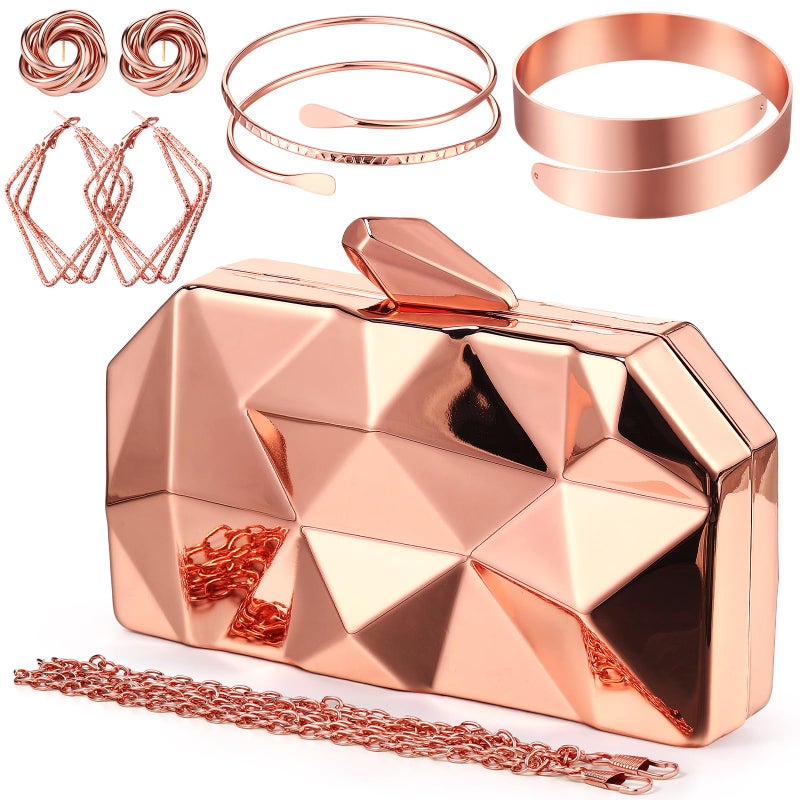 Jadive 5 Pcs Clutch Purse for Women Evening Prom Purses Metallic Handbag for Valentines Wedding Banquet Retro Jewelry Set - Image 1