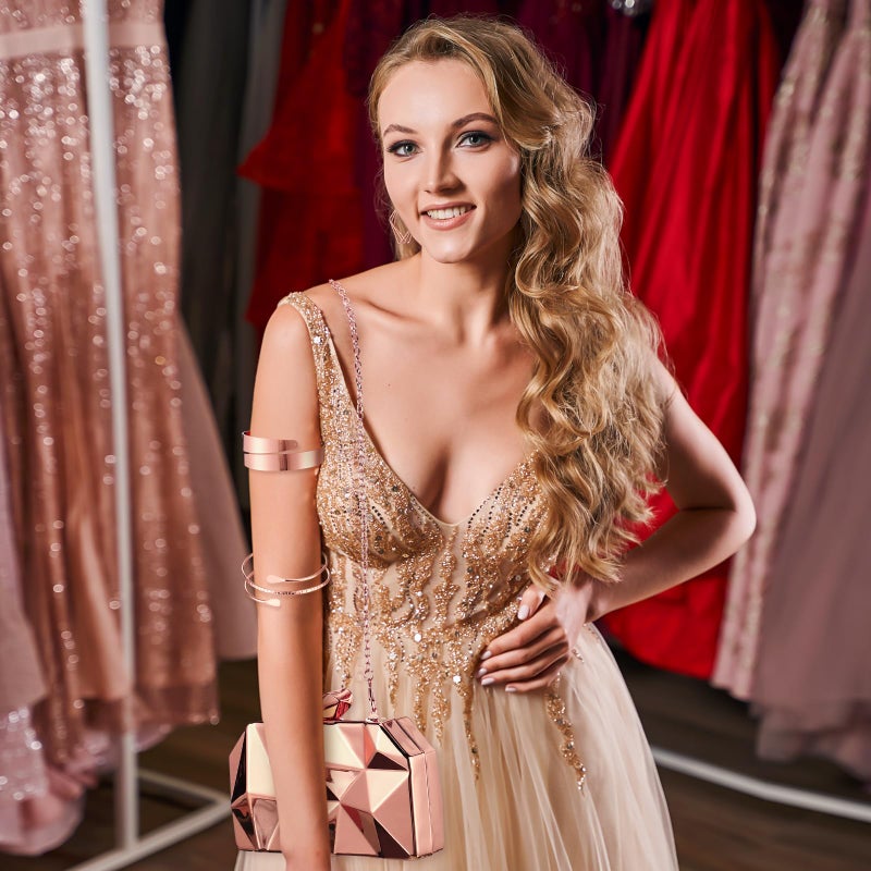 Jadive 5 Pcs Clutch Purse for Women Evening Prom Purses Metallic Handbag for Valentines Wedding Banquet Retro Jewelry Set - Image 2