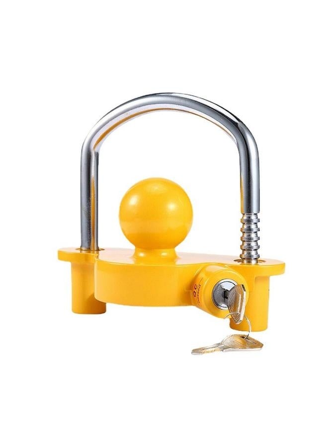 Universal Trailer Ball Tow Hitch Lock Adjustable,Heavy-Duty Steel,Fit for Towing Caravan Trailer Security with  Keys Yellow - Image 1