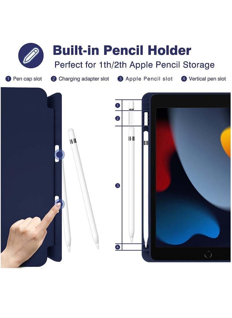دوسالا حافظة آيباد 10.2 متوافقة مع آيباد الجيل التاسع والثامن والسابع (2021/2020/2019) - غلاف أنيق بلون أزرق داكن مع ظهر ناعم من TPU - خاصية الاستيقاظ التلقائي والنوم - قاعدة ثلاثية ذكية - حامل قلم متضمن - حافظة لوحي خفيفة الوزن ومتينة - Image 5