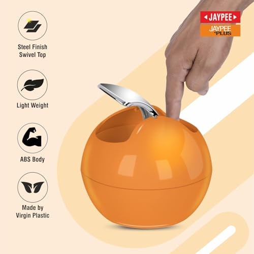 Jaypee Plus Counter Top Bin Plastic Dustbin with Chrome Finish Swivel Top |Light Weight Compact and Stylish Waste Bin for Home and Office Desk |Orange - Image 4