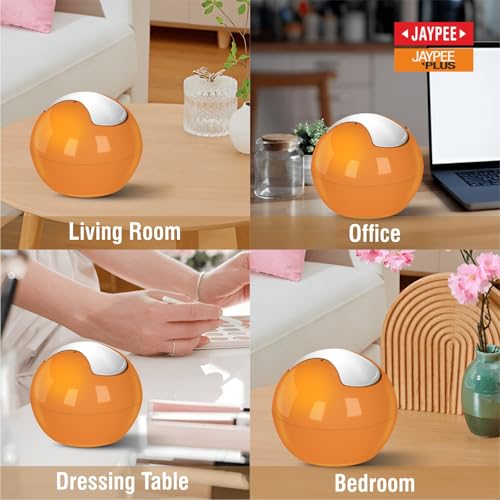 Jaypee Plus Counter Top Bin Plastic Dustbin with Chrome Finish Swivel Top |Light Weight Compact and Stylish Waste Bin for Home and Office Desk |Orange - Image 2