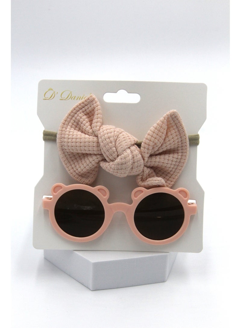 دىدانيالا طقم نظارة وربطة شعر آيلا للبنات والأطفال - وردي فاتح - Image 1