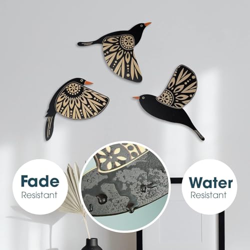 Bhikham Creation 3 Black Wood Bird Modern Wall Decor Contemporary Style Wooden Bird Wall Art, Inspirational Wall Decor Colorful Birds Sculpture, Hanging for Indoor Outdoor Home Living Room Office Garden - Image 4