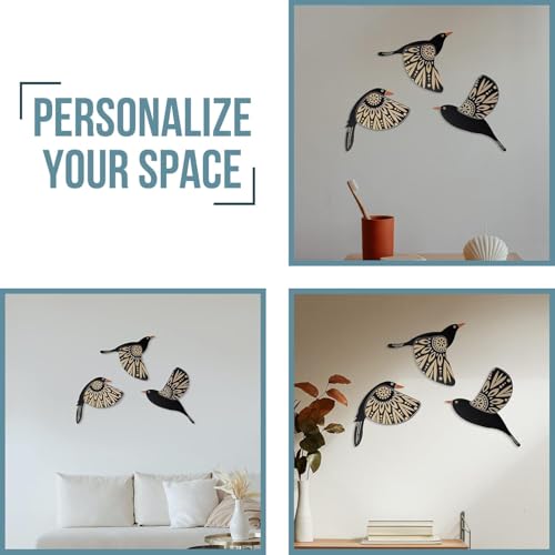 Bhikham Creation 3 Black Wood Bird Modern Wall Decor Contemporary Style Wooden Bird Wall Art, Inspirational Wall Decor Colorful Birds Sculpture, Hanging for Indoor Outdoor Home Living Room Office Garden - Image 3