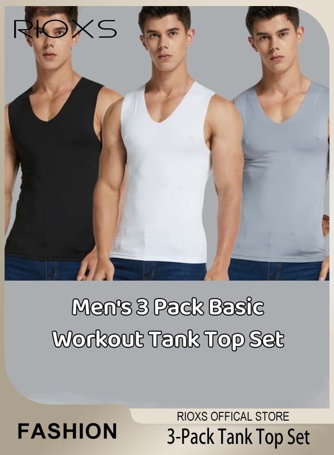 RIOXS Men's 3-Pack Basic Workout Tank Top Set Athletic Muscle Top Bodybuilding Quick Dry Sleeveless Vest  - Image 1