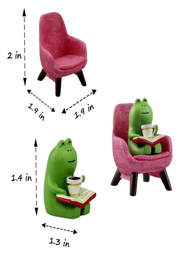 Refintural Miniature Frog Figurines - Funny Frog Sculpture for Shelf, Desk Decoration - Frog Desk Accessories - Perfect Cute Frog Gift for Frog Lovers(Pink Sofa) - Image 3