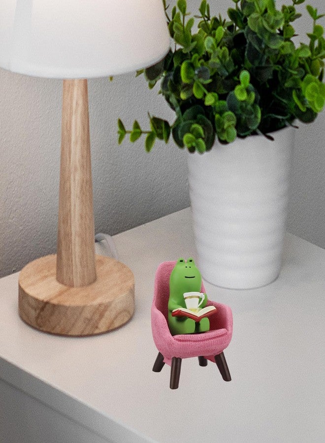 Refintural Miniature Frog Figurines - Funny Frog Sculpture for Shelf, Desk Decoration - Frog Desk Accessories - Perfect Cute Frog Gift for Frog Lovers(Pink Sofa) - Image 5