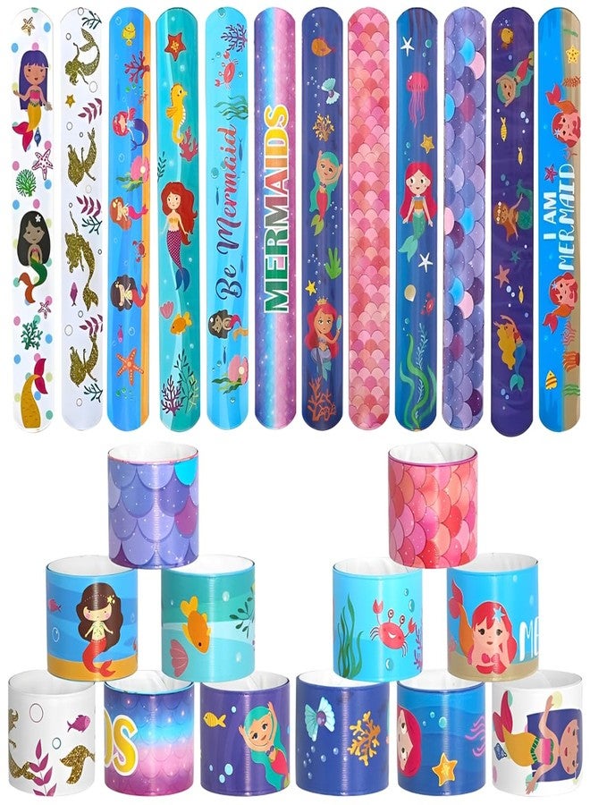 PATPAT® 12Pcs Rakhi for Kids Wrist Loop Wristbands Party Favor Cartoon Mermaid Themed PVC Slap Bands for Kids 8.6 inches Wrist Loop Slap Bracelets for Party, Festival, Event - Image 1