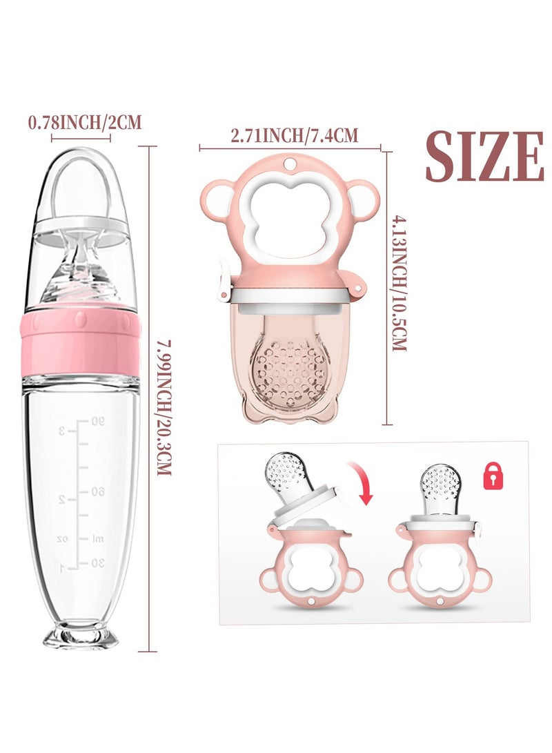 Mr. Penda 7 Pack Baby Food Feeder Set, include 2 Baby Food Dispensing Spoon, 2 Baby Food Feeder, 3 Different Sized Silicone Teething Pacifiers, Baby Fruit Feeder (Pink) - Image 2
