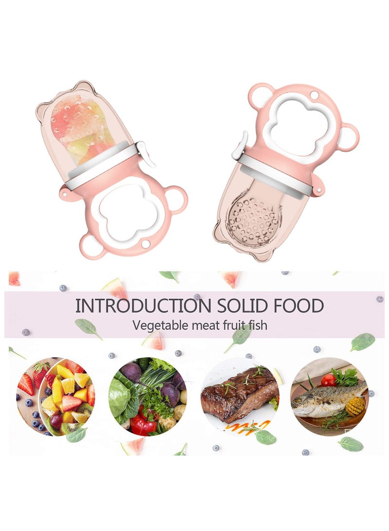 Mr. Penda 7 Pack Baby Food Feeder Set, include 2 Baby Food Dispensing Spoon, 2 Baby Food Feeder, 3 Different Sized Silicone Teething Pacifiers, Baby Fruit Feeder (Pink) - Image 5