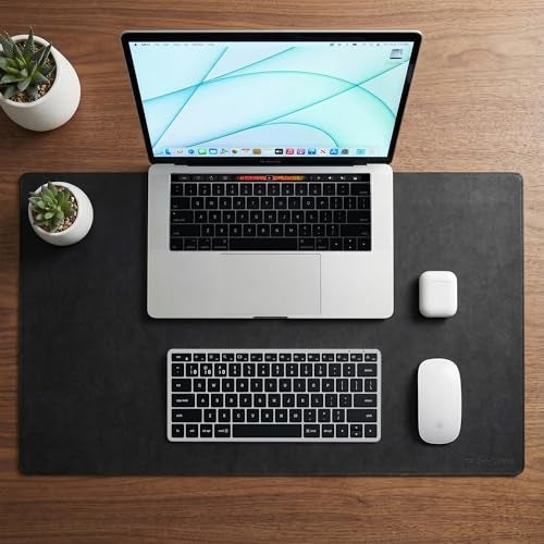 DailyObjects Reversible Desk Matte Sand Premium Vegan Leather Desk Mat|Anti-Skid|Anti-Slip|85 * 45cm|Spread Turf Desk/Laptop Mat for Work from Home/Gaming- Extended Mouse pad and Keyboard Desk-Black - Image 4
