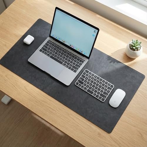 DailyObjects Reversible Desk Matte Sand Premium Vegan Leather Desk Mat|Anti-Skid|Anti-Slip|85 * 45cm|Spread Turf Desk/Laptop Mat for Work from Home/Gaming- Extended Mouse pad and Keyboard Desk-Black - Image 2