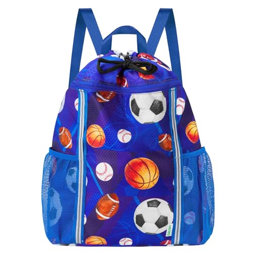 WAWSAM Kids Gym Drawstring Backpack String Bag Ball Sports Gym Bag for Kids Boys Waterproof Swimming Beach String Cinch Backpack with Two Water Bottle Pocket - Image 1