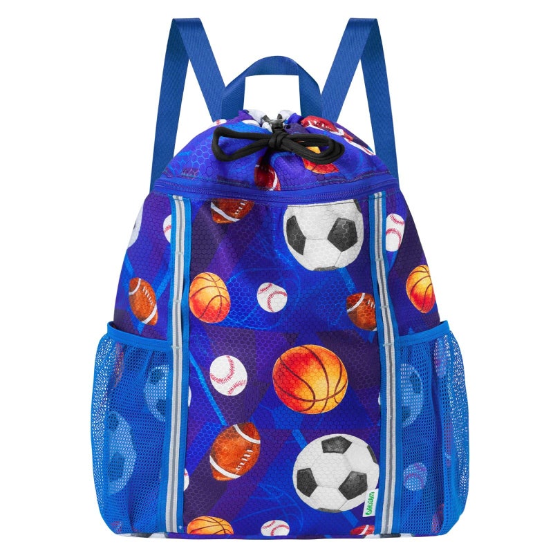 WAWSAM Kids Gym Drawstring Backpack String Bag Ball Sports Gym Bag for Kids Boys Waterproof Swimming Beach String Cinch Backpack with Two Water Bottle Pocket - Image 2