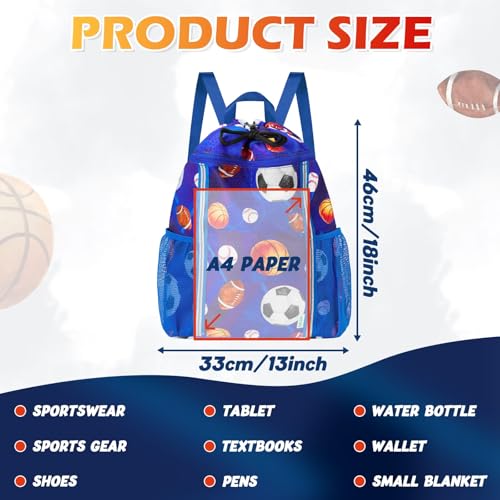 WAWSAM Kids Gym Drawstring Backpack String Bag Ball Sports Gym Bag for Kids Boys Waterproof Swimming Beach String Cinch Backpack with Two Water Bottle Pocket - Image 3