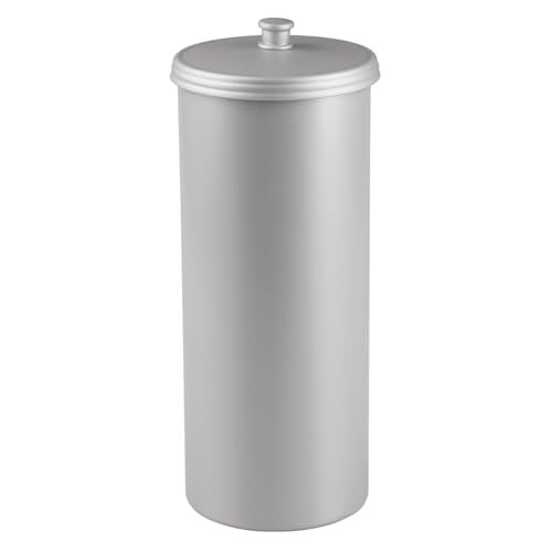 iDesign Freestanding Toilet Paper Canister with Lid for 3 Extra Rolls Silver Made in USA