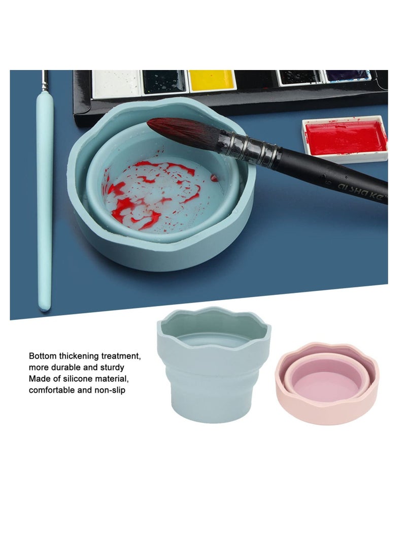 Y&D 2 Pcs Collapsible Silicone Washing Bucket, Portable Bucket Brush Holder, Cleaner Painting Suitable for Watercolor Oil (Blue, Pink) - Image 3
