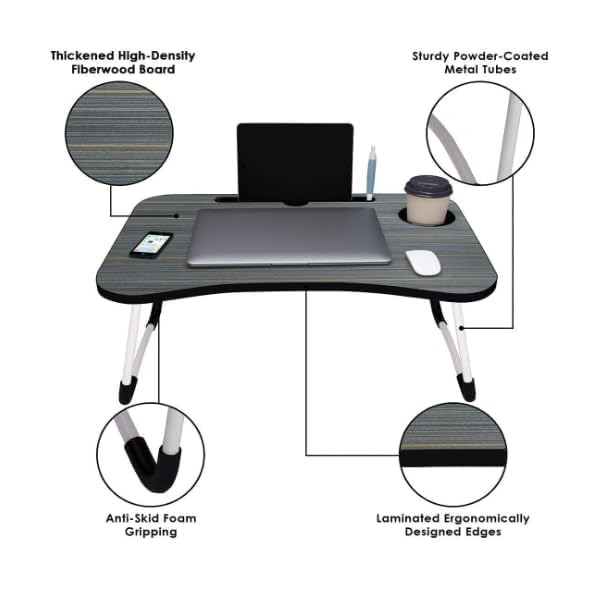 Claiks Multipurpose Laptop Table Gripit Foldable and Adjustable Laptop Desk for Bed Couch and Floor Portable Laptop Table Stand with Compact Design Black - Image 2