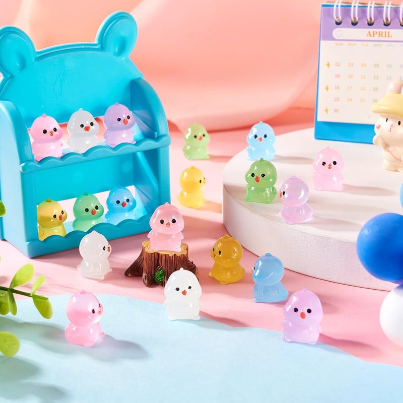 BB Beadthoven Beadthoven 24pcs Luminous Mini Resin Chick Glow in The Dark Chick Animals Dollhouse Figurine Assorted Colorful Cute Cabochons Small Glowing Figure DIY Charms Garden Craft Landscape Ornaments - Image 5