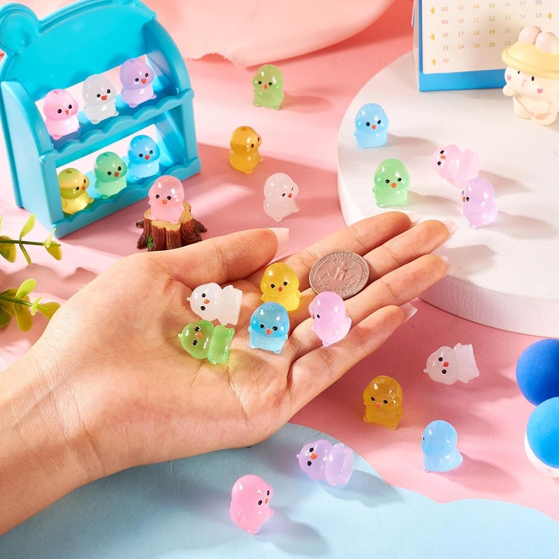 BB Beadthoven Beadthoven 24pcs Luminous Mini Resin Chick Glow in The Dark Chick Animals Dollhouse Figurine Assorted Colorful Cute Cabochons Small Glowing Figure DIY Charms Garden Craft Landscape Ornaments - Image 4