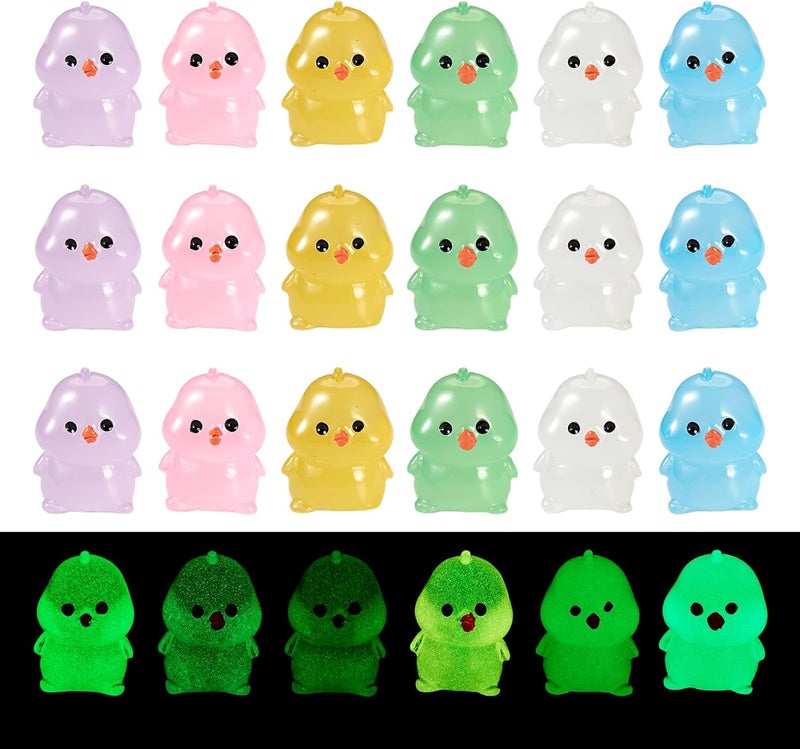 BB Beadthoven Beadthoven 24pcs Luminous Mini Resin Chick Glow in The Dark Chick Animals Dollhouse Figurine Assorted Colorful Cute Cabochons Small Glowing Figure DIY Charms Garden Craft Landscape Ornaments - Image 1