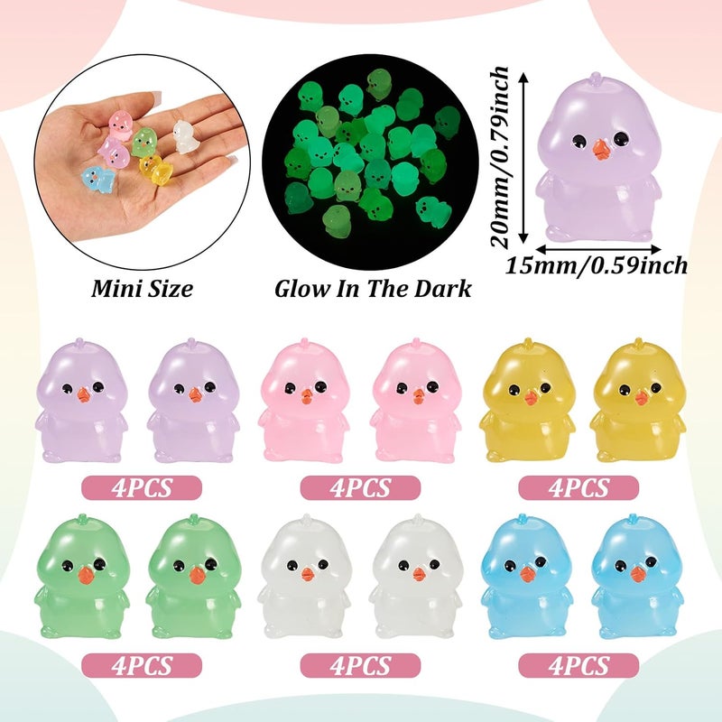 BB Beadthoven Beadthoven 24pcs Luminous Mini Resin Chick Glow in The Dark Chick Animals Dollhouse Figurine Assorted Colorful Cute Cabochons Small Glowing Figure DIY Charms Garden Craft Landscape Ornaments - Image 3