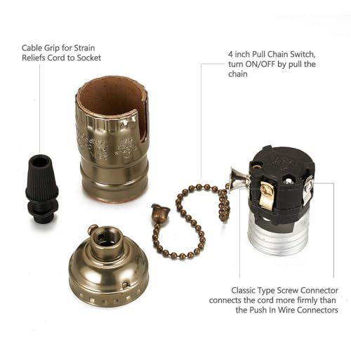 Onite 2-Pack E26 Lamp Socket Replacement with Pull Chain Switch, UL Listed Pull Chain Light Socket, Lamp Parts for Table & Floor Lamps​ - Image 3