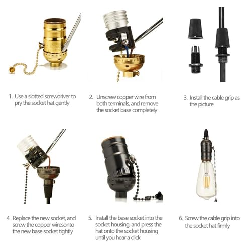Onite 2-Pack E26 Lamp Socket Replacement with Pull Chain Switch, UL Listed Pull Chain Light Socket, Lamp Parts for Table & Floor Lamps​ - Image 4