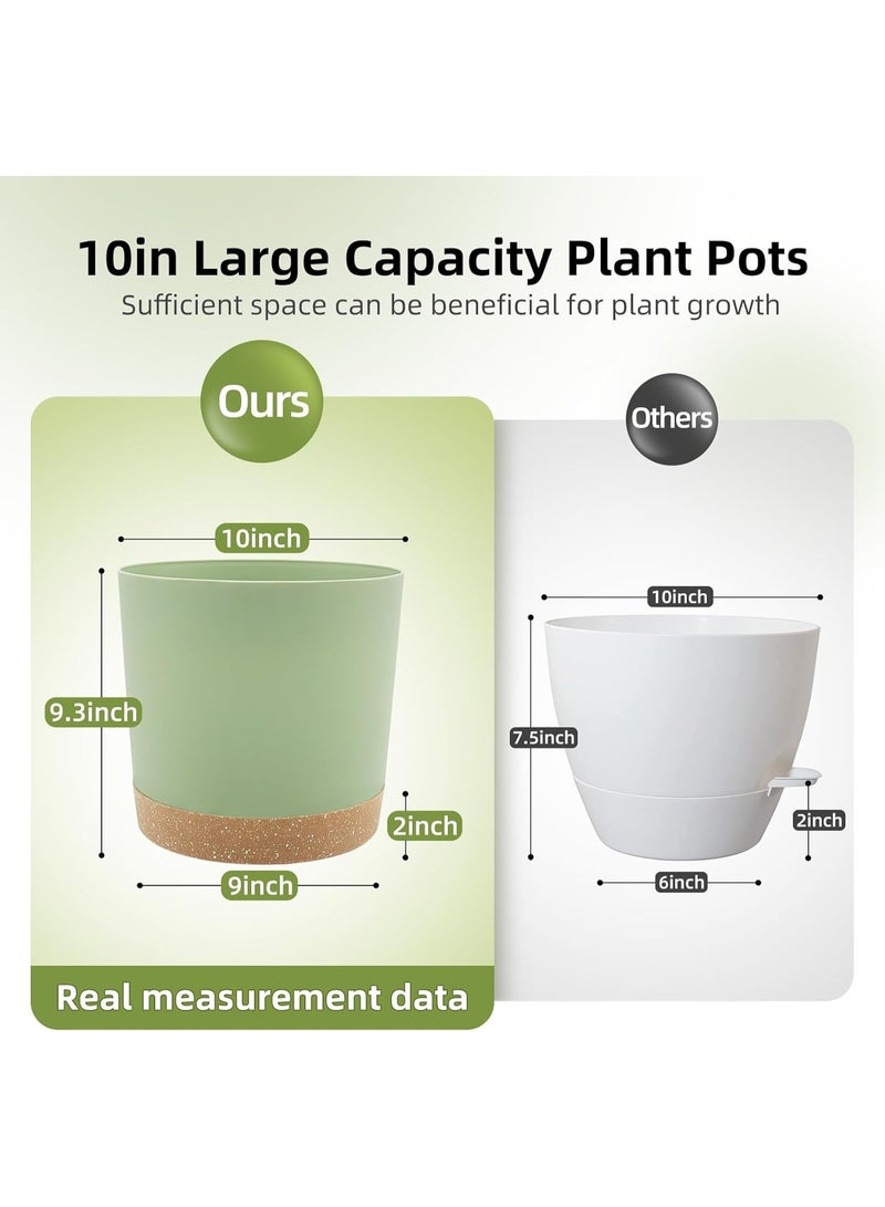 NANAO وعاء نباتي 10 بوصة، عبوة 2 من الأواني للنباتات الداخلية مع فتحات تصريف وصحن، أواني زهور خارجية لتزيين المنزل والحديقة الحديثة - Image 2