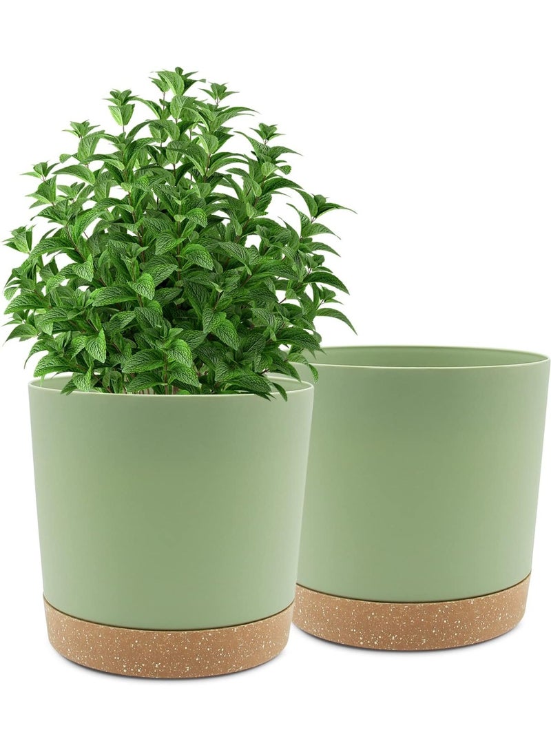 NANAO وعاء نباتي 10 بوصة، عبوة 2 من الأواني للنباتات الداخلية مع فتحات تصريف وصحن، أواني زهور خارجية لتزيين المنزل والحديقة الحديثة - Image 1