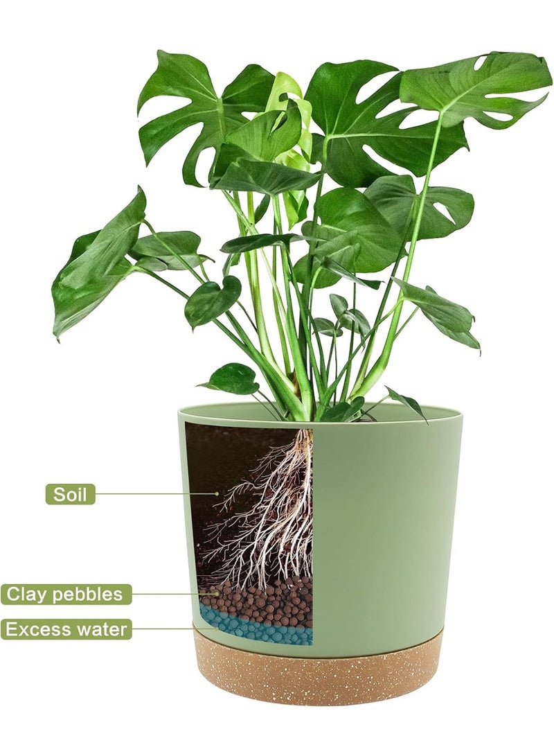 NANAO وعاء نباتي 10 بوصة، عبوة 2 من الأواني للنباتات الداخلية مع فتحات تصريف وصحن، أواني زهور خارجية لتزيين المنزل والحديقة الحديثة - Image 4